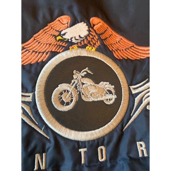 Born to Ride Black Nylon Windbreaker Jacket Embroidered Eagle Fleece Lined Size - Picture 6 of 7
